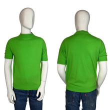 Load image into Gallery viewer, Green knit tee on a mannequin with front and back views against a gray background

