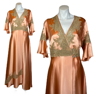 1930's Silk Satin and Lace Dressing Gown Size S