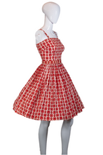 Load image into Gallery viewer, 1950&#39;s Red and White Cotton Summer Party Dress Size S
