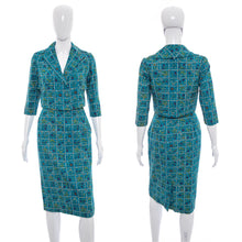 Load image into Gallery viewer, 1960&#39;s Judy Wayne Teal Floral Skirt Suit Size S
