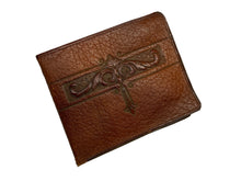 Load image into Gallery viewer, Brown leather wallet with decorative emblem on a light gray background
