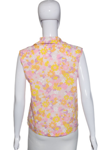 1960's Floral Sleeveless Cotton Blouse - Size M