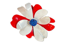 Load image into Gallery viewer, 1960's Blue, Red &amp; White Enameled Metal Flower Broach
