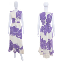 Load image into Gallery viewer, 1960&#39;s Malia Purple and White Sleeveless Abstract Print Tiki Dress Size L
