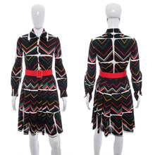 Load image into Gallery viewer, 1960&#39;s Claret Black and Multicolor Chevron Print Dress Size S
