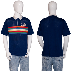 1970's Rainbow Striped Dome Stadium Polo - Size XL