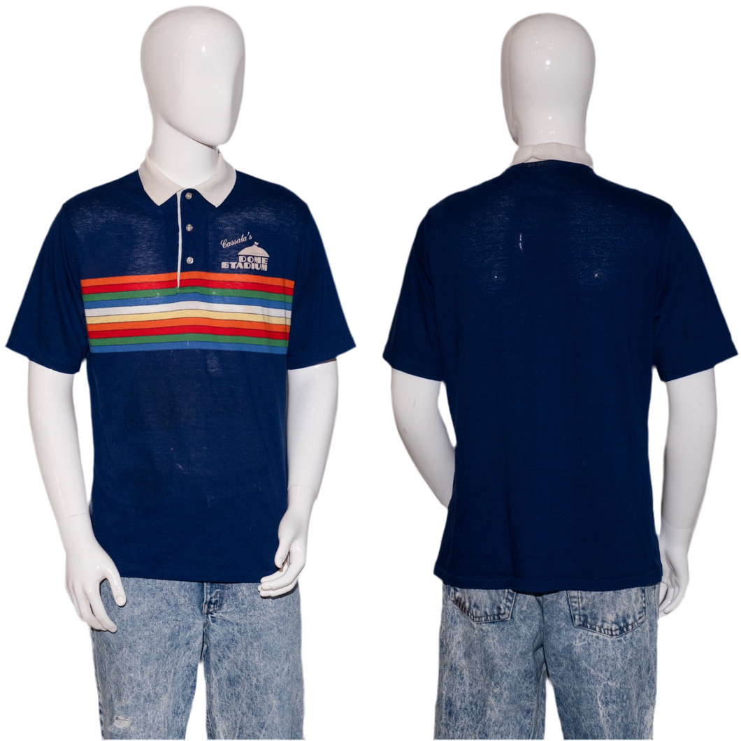 1970's Rainbow Striped Dome Stadium Polo - Size XL