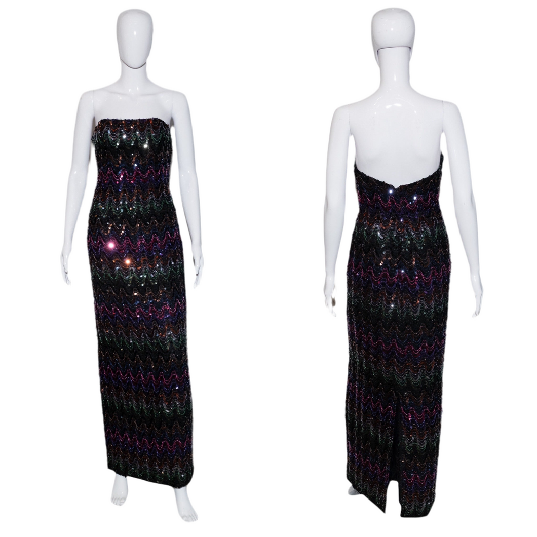 1970's Mike Benet Strapless Sequin Gown Size S