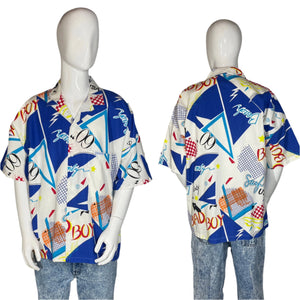 1980's Ocean Pacific Surf Print Cotton Button Up Size L/XL