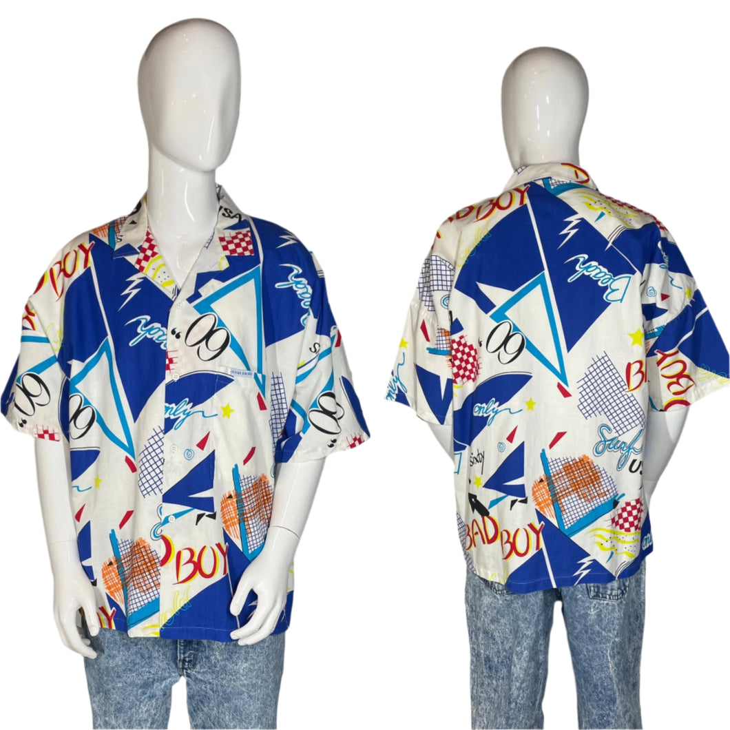 1980's Ocean Pacific Surf Print Cotton Button Up Size L/XL