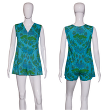 Load image into Gallery viewer, 1960&#39;s Blue and Green Floral Cotton Romper - Size M
