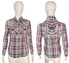 Load image into Gallery viewer, 1970’s Plaid Western Shirt with Piping Size XS
