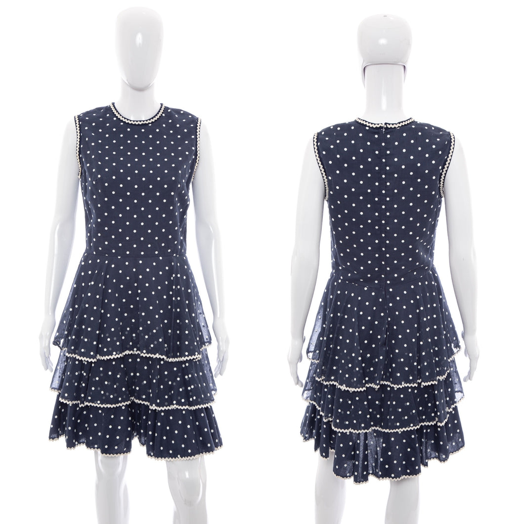 1960's Melissa Lane Navy and White Polka Dot Dress Size M