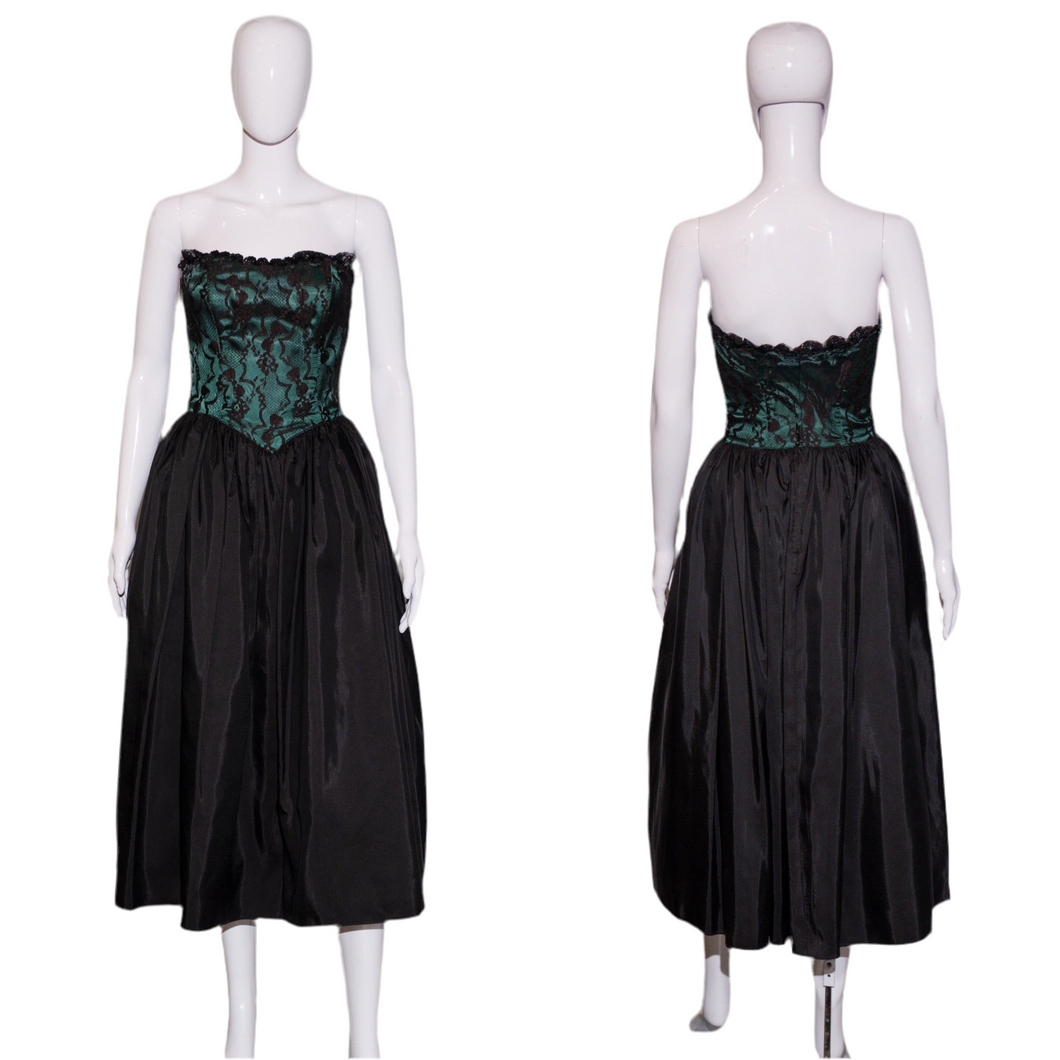 1980's Taffeta and Lace Strapless Gunne Sax Party Dress Size XS