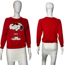 Load image into Gallery viewer, Red sweatshirt with a dog graphic on a mannequin against a plain background
