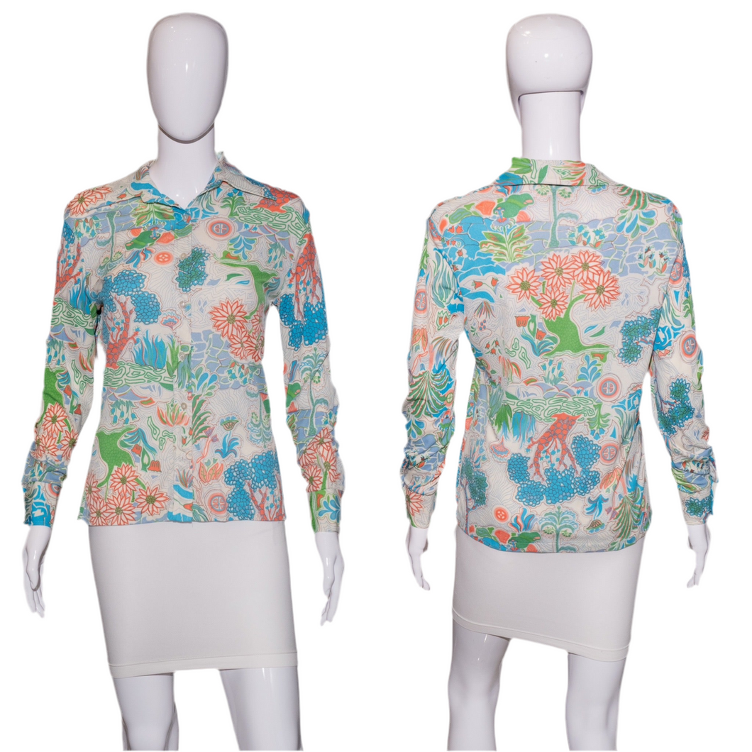 1970's Psychedelic Floral Blouse Size S