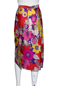 1960's Psychedelic Floral Pencil Skirt - Size M