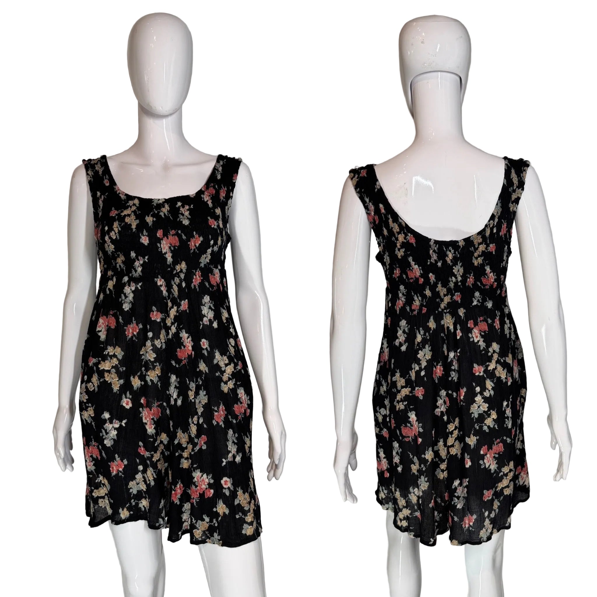 1990's Black Floral Gauze Romper- Size XS/S 1990's Black Floral Gauze Romper- Size XS/S