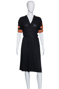 1940's Crepe Bedazzled Dress - Size M