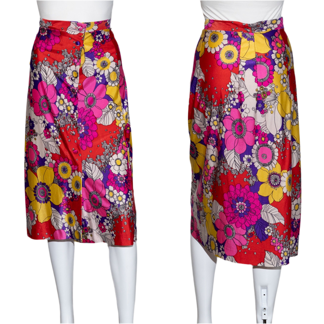 1960's Psychedelic Floral Pencil Skirt - Size M