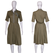 Load image into Gallery viewer, 1950&#39;s Army Green Cotton Monogrammed EFW Day Dress Size S
