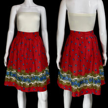 Load image into Gallery viewer, 1950s Striped Floral Paisley Border Print A-Line Skirt with Sash – Size M
