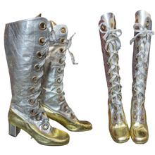 Load image into Gallery viewer, 1960’s French Metallic Silver and Gold Go Go Boots size 7.5
