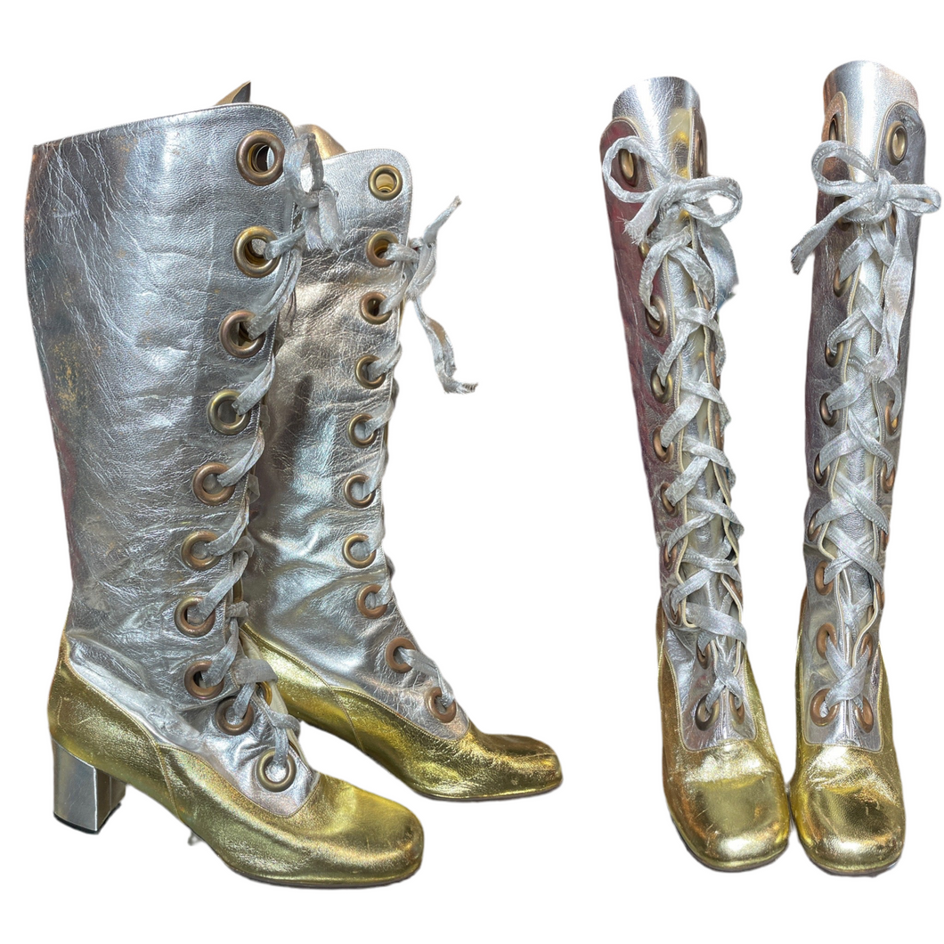 1960’s French Metallic Silver and Gold Go Go Boots size 7.5