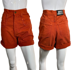 1990's Orange Denim Shorts Waist 27"