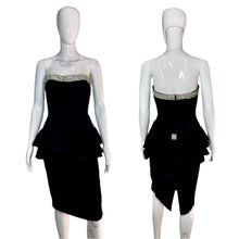 Load image into Gallery viewer, 1980&#39;s Black Velvet and Rhinestone Lillie Rubin Cocktail Dress Size S
