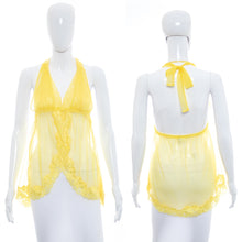 Load image into Gallery viewer, 1990&#39;s Frederick&#39;s of Hollywood Yellow Mesh and Lace Negligée Size S/M
