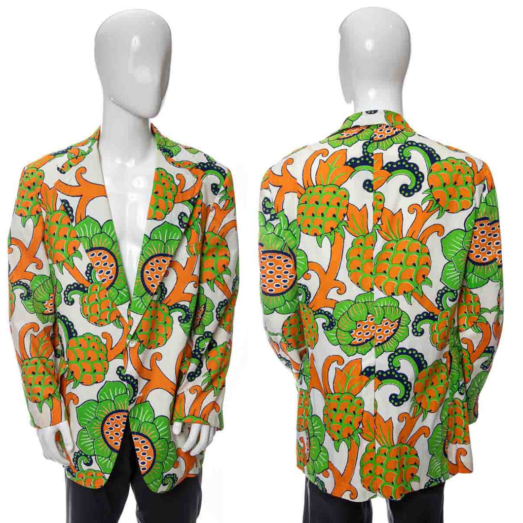 1970's Gordon of Philadelphia Pineapple Print Tiki Jacket Size L