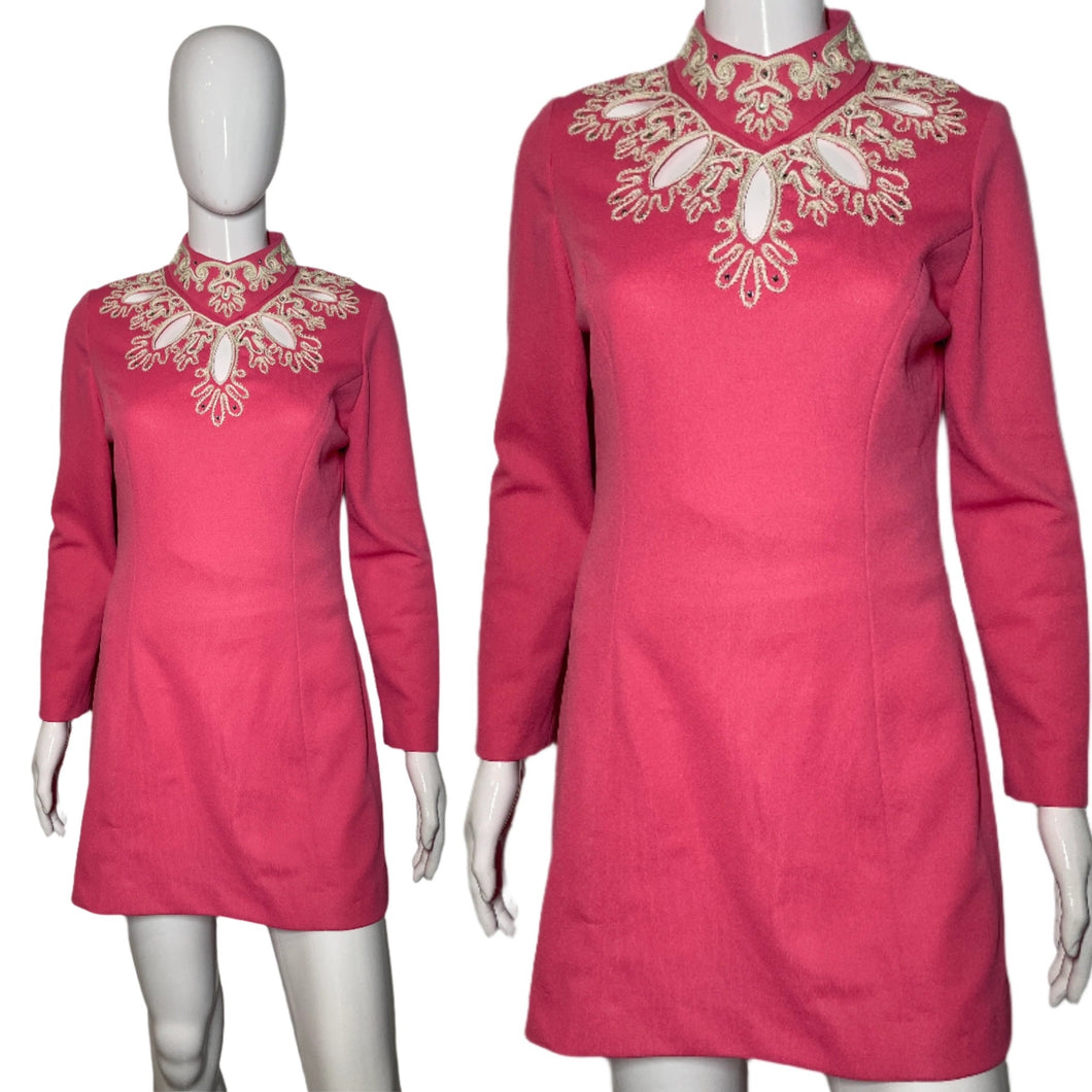 1960's Pink and White Mod Lilli Diamond Mini Dress Size S