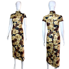 Load image into Gallery viewer, 1990&#39;s Brown and Tan Rose Floral Dress Size XS
