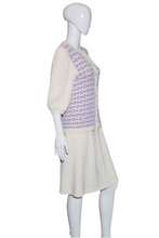 Load image into Gallery viewer, 1940&#39;s Cream and Lilac Knit Skirt and Sweater Set - Size M
