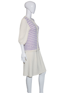 1940's Cream and Lilac Knit Skirt and Sweater Set - Size M
