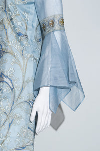 1960's Blue Painted Alfred Shaheen Bell Sleeve Dress - Size S
