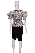 Load image into Gallery viewer, 1980&#39;s Sassy Black and White Skirt Suit Size S
