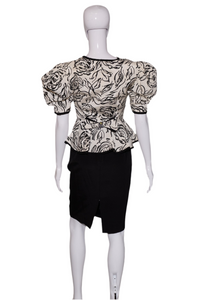 1980's Sassy Black and White Skirt Suit Size S