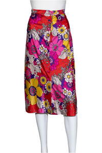 1960's Psychedelic Floral Pencil Skirt - Size M