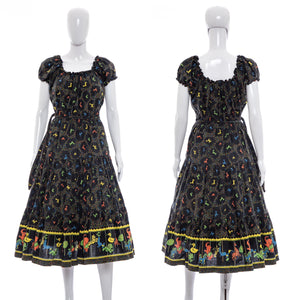 1950's Rare Black and Multicolor Novelty Circus Print Dress Size M/L