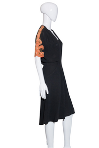 1940's Crepe Bedazzled Dress - Size M