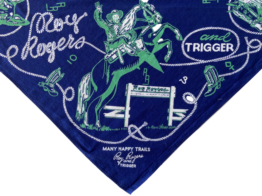 1950's Many Happy Trails Roy Rogers and Trigger Promo Bandana 18X18.5