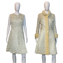 Load image into Gallery viewer, 1960&#39;s Silver and White Mink Trimmed Brocade Dress/Coat Combo - Size L
