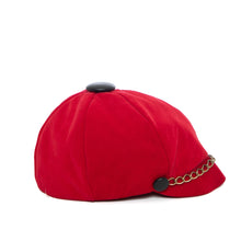 Load image into Gallery viewer, 1960&#39;s Mod Red Velvet and Chain Detail Newsboy Cap
