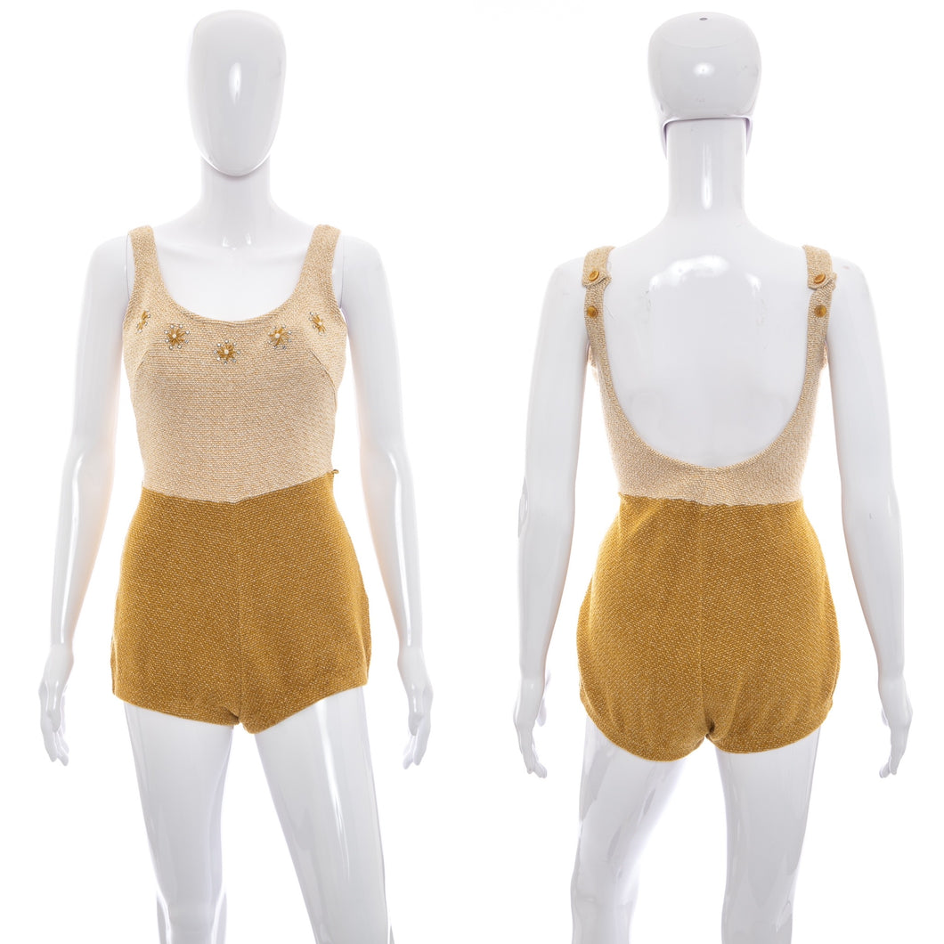 1950's Robby Len Brown Knit Bathing Suit Size M