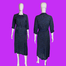 Load image into Gallery viewer, 1930s Blue and Black Abstract Floral Dress with Belt – Size M
