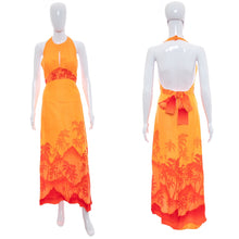 Load image into Gallery viewer, 1970&#39;s Penneys Hawaii Orange Tiki Halter Maxi Dress Size S
