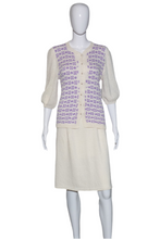 Load image into Gallery viewer, 1940&#39;s Cream and Lilac Knit Skirt and Sweater Set - Size M
