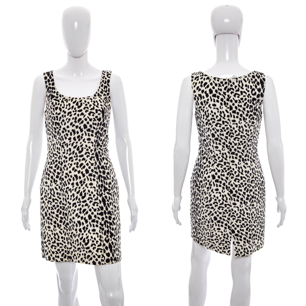 1980's Cache White and Black Animal Print Dress Size M